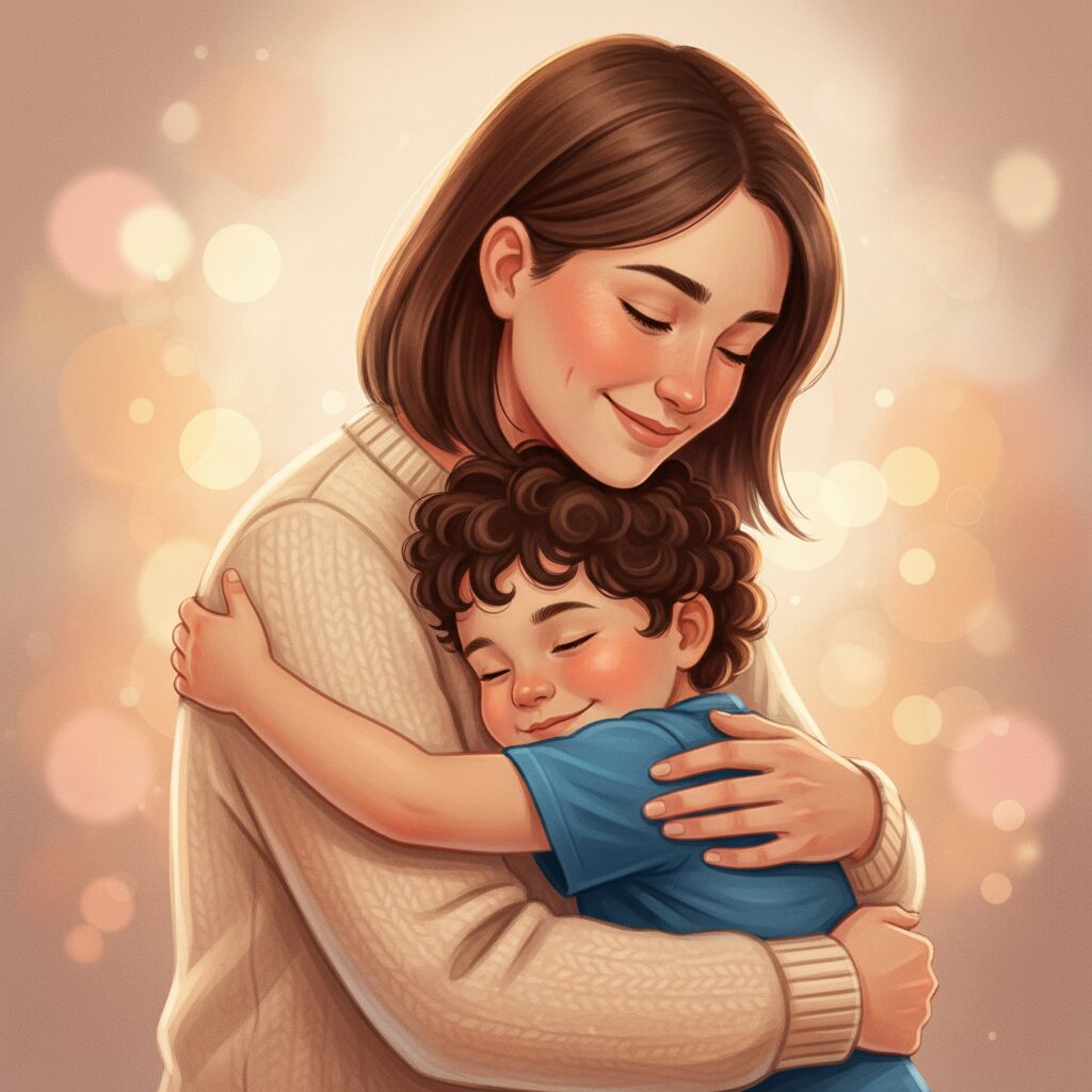 이미지 6 - 아이를 따뜻하게 안아주는 부모와 밝게 웃는 아이의 클로즈업 샷