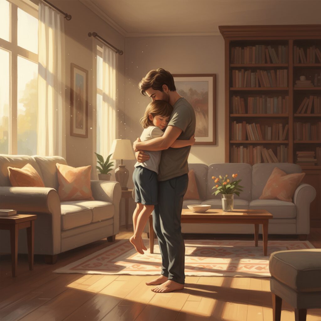 이미지 6 - 아이를 따뜻하게 안아주는 부모의 모습과 따뜻한 햇살