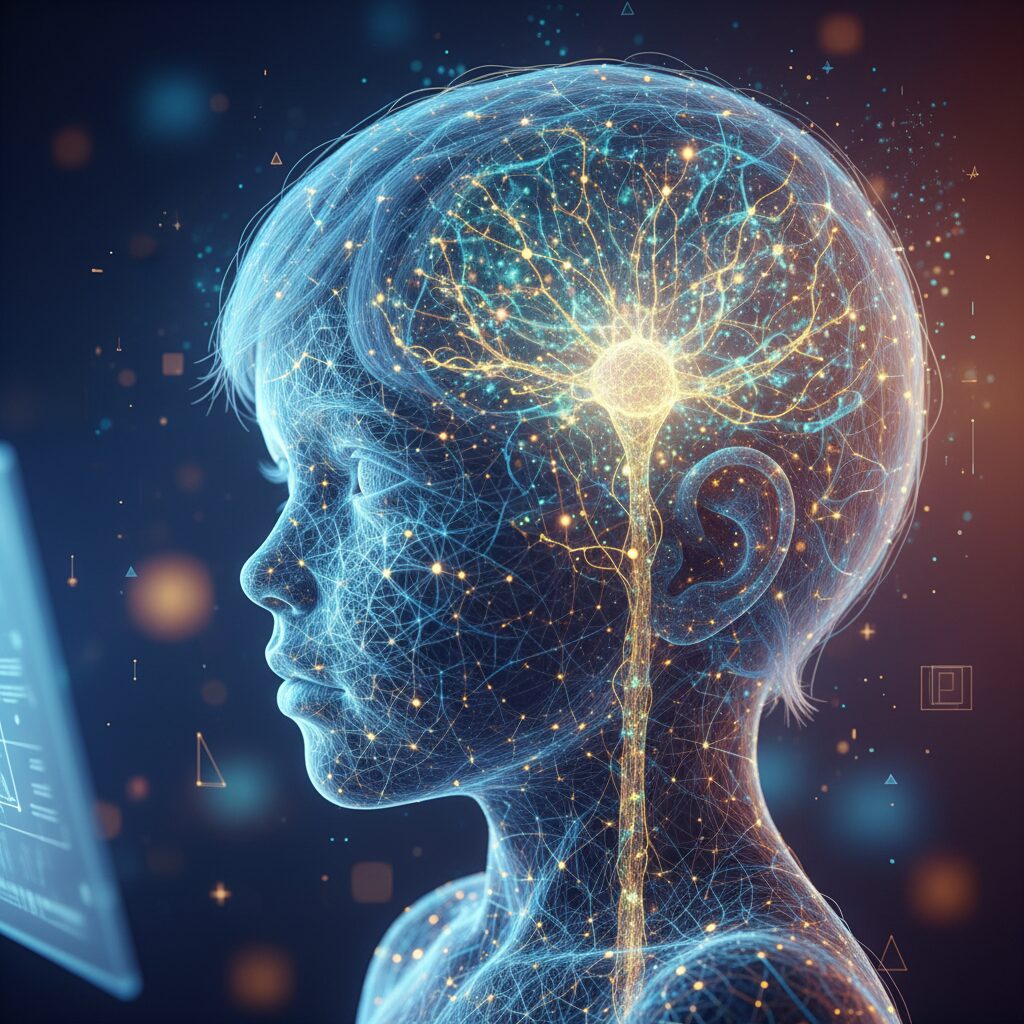 이미지 3 - 아이의 뇌 발달 단계와 뉴런 연결을 시각화한 그래픽