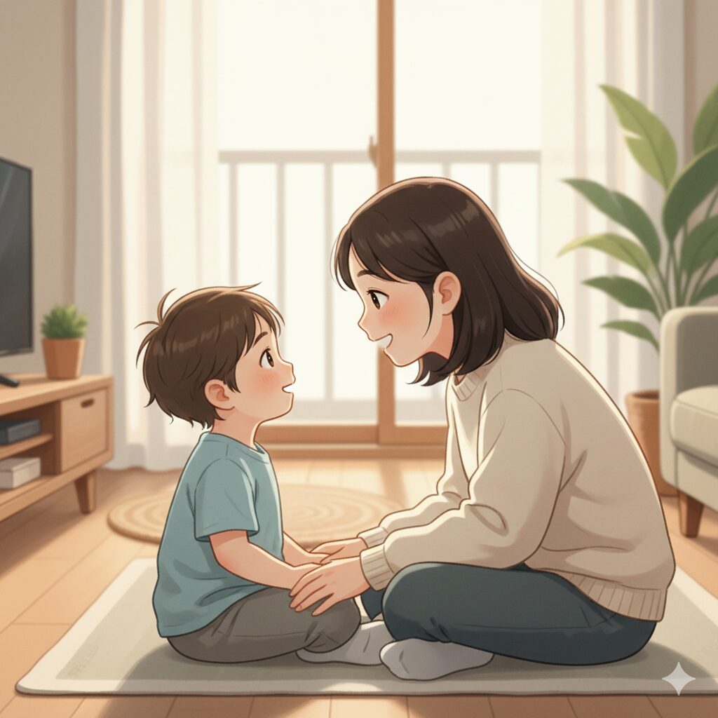 이미지 5 - 부모와 아이가 함께 눈을 맞추며 웃고 있는 모습